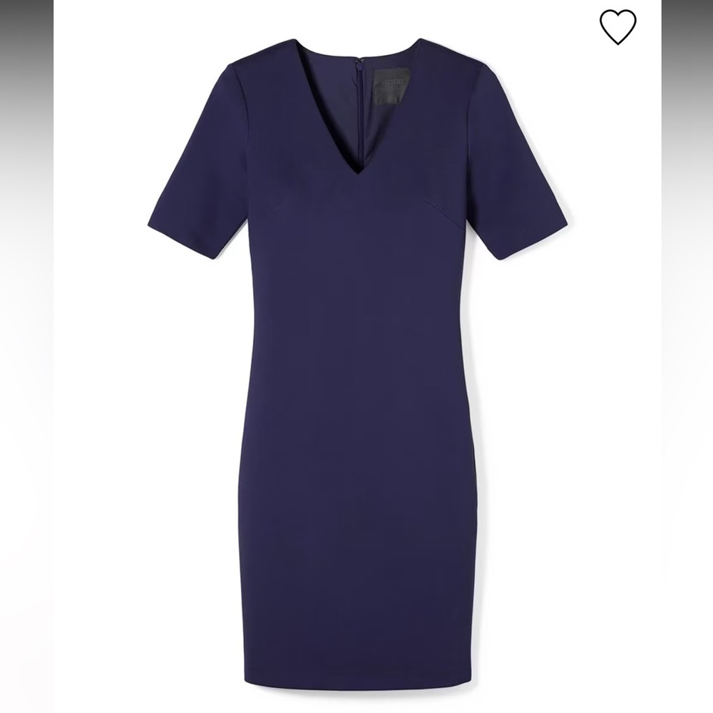 WHBM Aura Collection Navy Suit Short Sleeve Midi V Sheath Dress (small snag)
